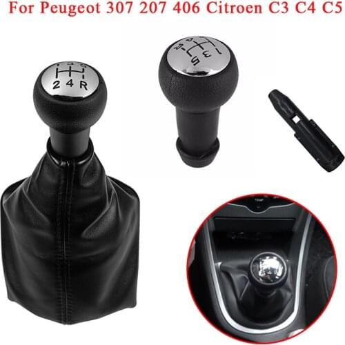 5 Speed Gear Stick Shift Knob Head Lever Adapter Leather Gaiter Boot Cover Case Collar for Peugeot 307 207 406 Citroen C3 C4 C5