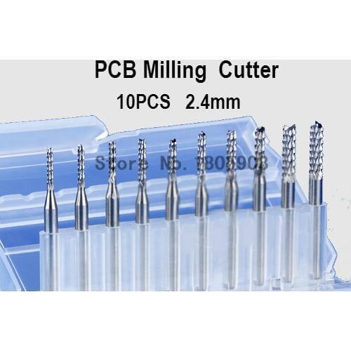 Free shipping 10pcs 2.4mm 3.175 shank Carbide End Mill Engraving Bits CNC Rotary Burrs Set corn milling cutter PCB router bits