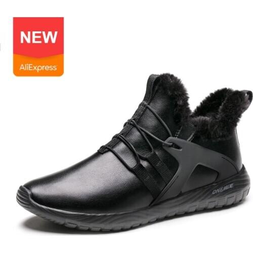 ONEMIX Mens Black Snow Boots Warm Fur Lined Winter Shoes Slip on Ankle Boots Waterproof Casual Shoes Sneakers Deodorant