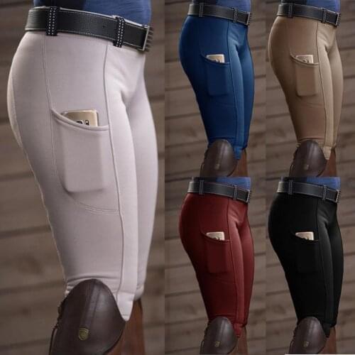 Women Solid Color Trousers Pocket Hip Lift Elastic Equestrian Pants Horse Racing Trousers Pencil Pants Skinny Bodycon Clothing