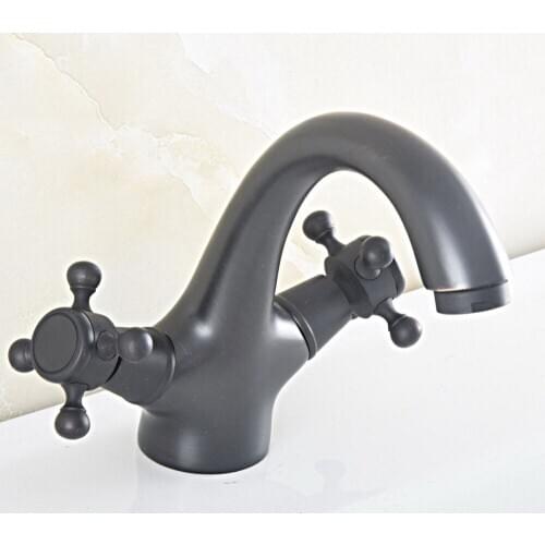 Black Oil Rubbed Color Brass Dual Cross Handles Deck Mounted Wet Bar Bathroom Vessel Sink Faucet Mixer Tap One Hole asf824