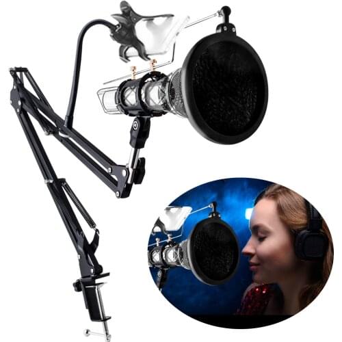D6 Mic Stand Adjustable Microphone Suspension Arm Stand with Shock Mount Mobile-Phone Holder for Live Broadcasting Podcast