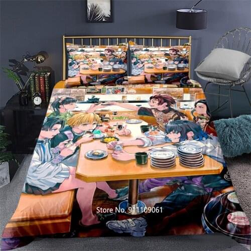 Childrens Bedding Set Anime Demon Killer Quilt Cover Bedspread Comfortable Pillowcase Teenage Boys & Girls Bedroom Decoration