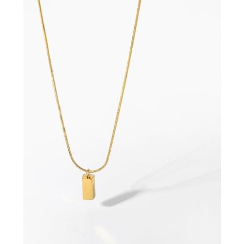 Tarnish Free Stainless Steel Long Block Brick Pendant Necklace For Women Girls Fine Snake Chain Choker Necklace