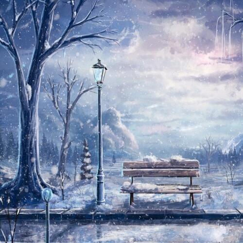 Painting Snow Night Dark Sky Bench Streetlight Winter Photography Backdrops Backgrounds for Photo Studio 150cm*200cm