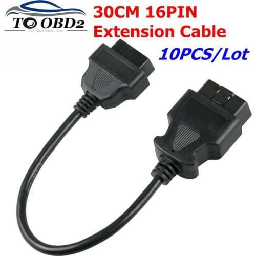 10pcs/lot OBD2 30cm 16Pin Male to Female Connector Extension Adapter Cable OBD OBDII ODB 2 16 Pin Adaptor Cable