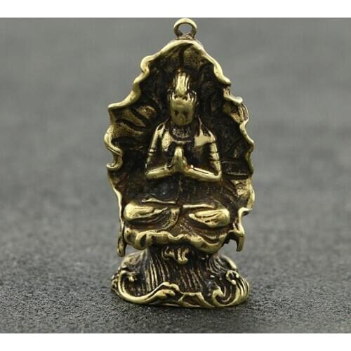 Chinese Collection Kaiguang Pure Copper Lotus Leaf Guanyin Kwan-yin Bodhisattva Buddha Statues Home Ornaments