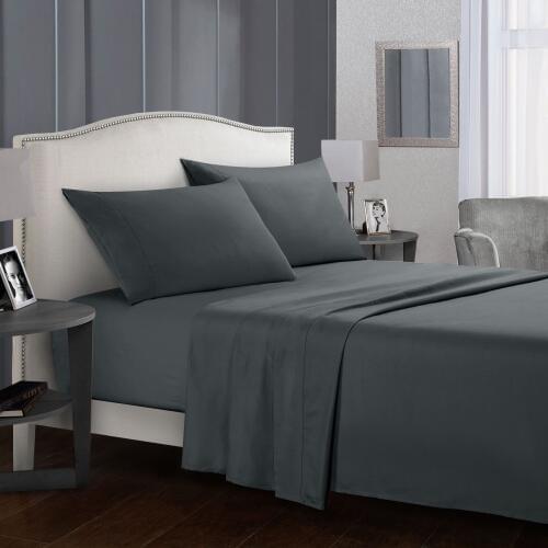 Bedding Set Brief Bed Linens Flat Sheet+Fitted Sheet+Pillowcase Queen/ King Size Gray Soft comfortable white Bed set 69