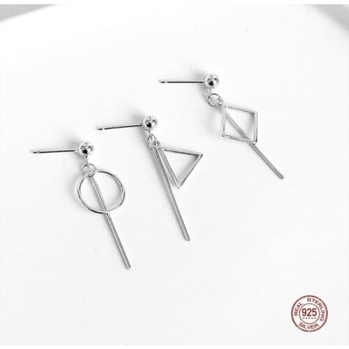 LKO 925 Sterling Silver Exquisite Geometry Modelling Stud Earrings For Women Personality Simplicity Tassels Accessories