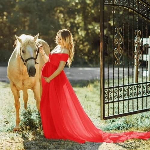 Fashion Maternity Off Shoulders Half Circle Gown For Baby Shower Photo Props Dress Maternity Photography Props V-Neck Dresses