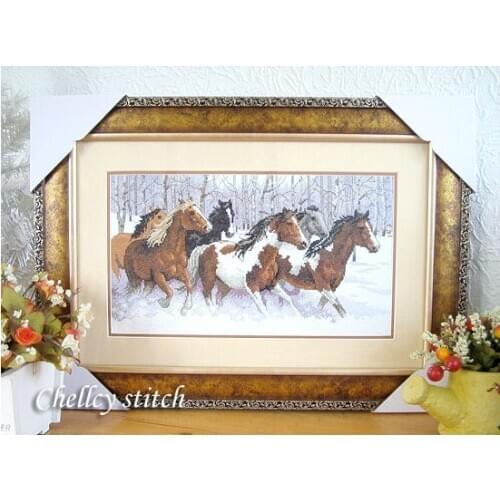 14/16/18/22/25/28CT Lovely Counted Cross Stitch Kit Snow Horse Galloping Horses Running in Winter Snow dim 00310