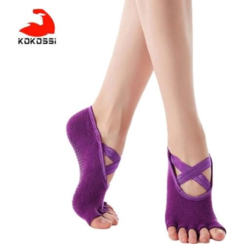 KoKossi Open Toe Cross strap Yoga Socks Breathable Comfortable Wear-resistance Shockproof Non-slip PVC Particles Yoga Socks