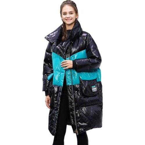 New Color-blocking puffer jacket Womens Stand-up Collar Thick Korean Fashion Plus Size Long Warm Womens Jackets 2021 Winter