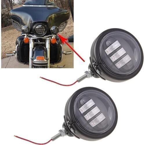 Pair 4-1/2" 4.5inch LED Auxiliary Spot Fog Passing Light Lamps with Housing Mount Bracket Ring for Touring Electra Glide