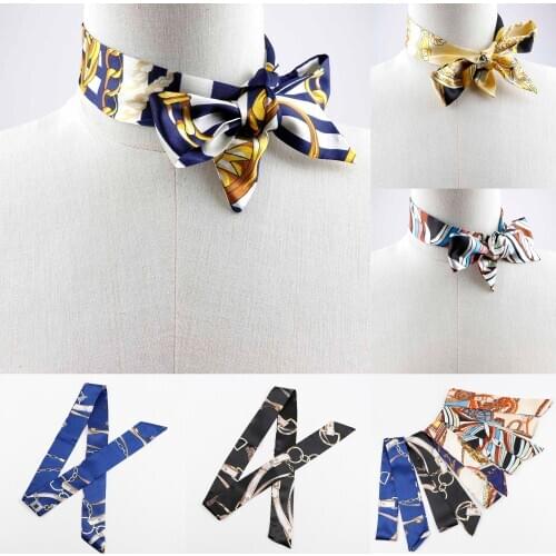 Chiffon Lithe Print Ribbons Fashion Women Girls DIY Skinny Bowknot Hair Neck Scarves Bowtie Bag Headband Chic Accessories Gift