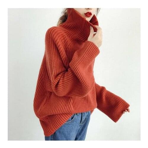 Sul-coreano feminino de malha gola alta pulover casaco oversize casual topo ace-0018