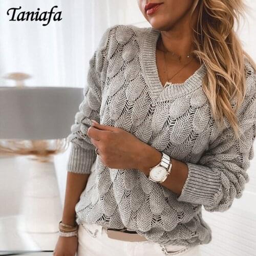2020 New Fashion Autumn and Winter Women Casual Loose Sweater V Neck Long Sleeve Knitting Sweater