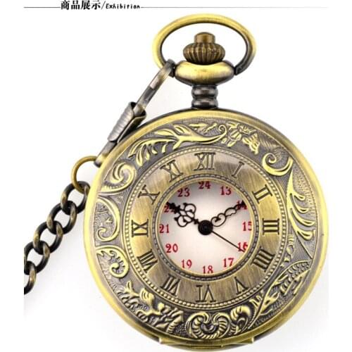 Top Brand Retro Bronze Steampunk Quartz Pocket Watches Pocket & Fob Watches with Fob Chain Men Women Clock Best Gift