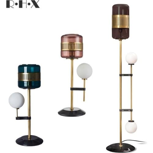 Post Modern Full Copper Vertical Desk Lamp Floor Lamp Designer Model House Marble Glass Desk Lamp Bedroom Bedside Lamp