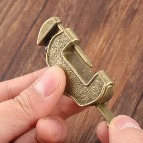 Vintage Bronze Lock + Key 43mm Old Chinese character 42mm Retro Brass Padlock Antique Decor Jewelry Wooden Box Case Door locker