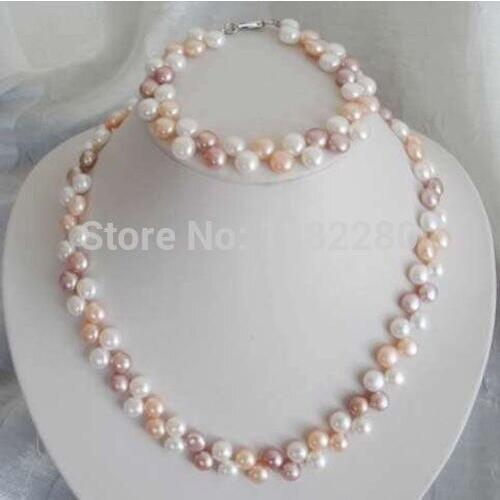 Women Gift word Love women Fashion Jewelry shipping! fashion jewelry set 7-8mm White/Pink/Purple Akoya Cultured Pearl Neckl