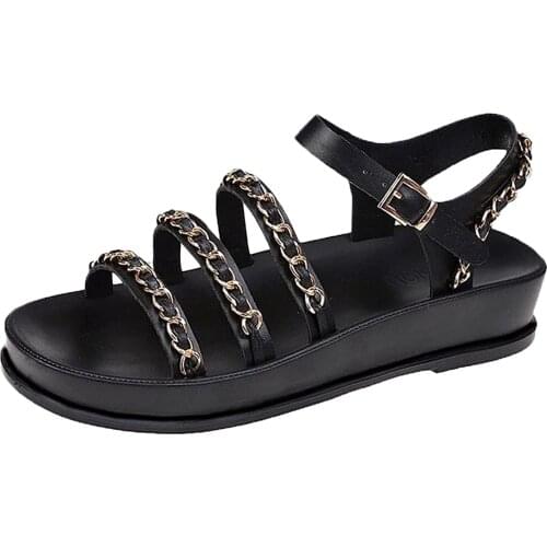 2021 Mujer босоножки женские Womens Flat Bottom Buckle Thick Bottom Metal Chain Womens Sports Sandals For Comfy Soft Shoes