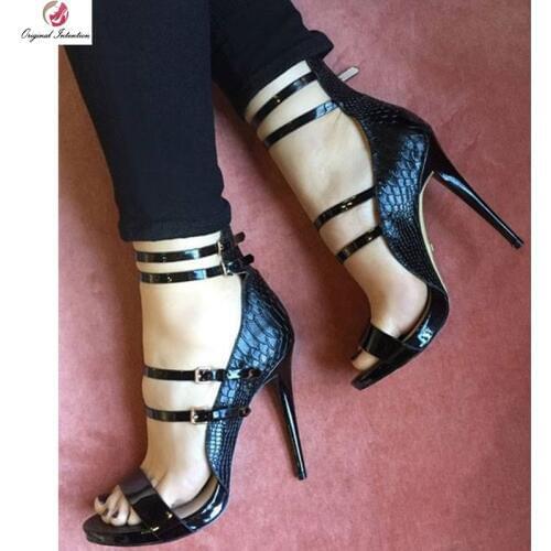 Original Intention New Women Sandals Open Toe Thin Heels Sandals Buckle Strap Sexy Black Shoes Woman Plus Size 4-15