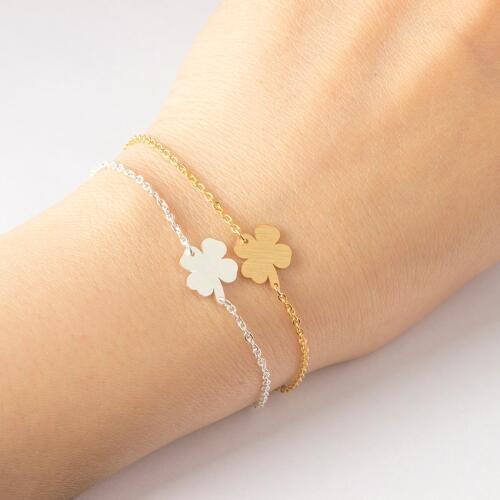 Four Leaf Clovers Bracelets Good Luck Charm Women Bff Jewelry Stainless Steel Lucky Friendship Gift Ideas Armbanden Voor Vrouwen
