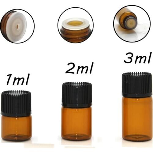 1ml 2ml 3ml Mini Amber Essential oil Glass Bottle Travel Sample Small Vial Perfume Dropper Test Bottles 100pcs Free Shipping