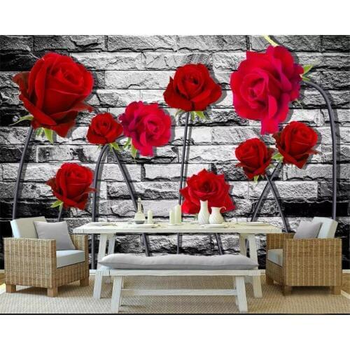 Beibehang Custom wallpaper 3D red rose Brick wall TV background wall 3d living room bedroom backdrop murals 3d wallpaper tapety