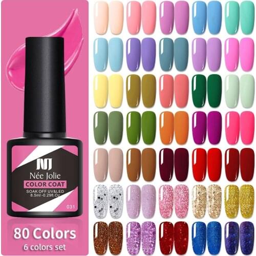 6 PCS 8.5ml Gel Nail Polish Set Semi Permanent Soak Off Glitter Classic Varnish Kit Needed LED UV lamp Base & Top Coat lacquer