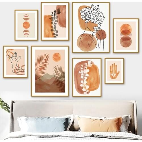 Abstract Girl Line Plant Hand Water Color Wall Art Canvas Painting Nordic Posters And Prints Wall Pictures For Living Room Decor