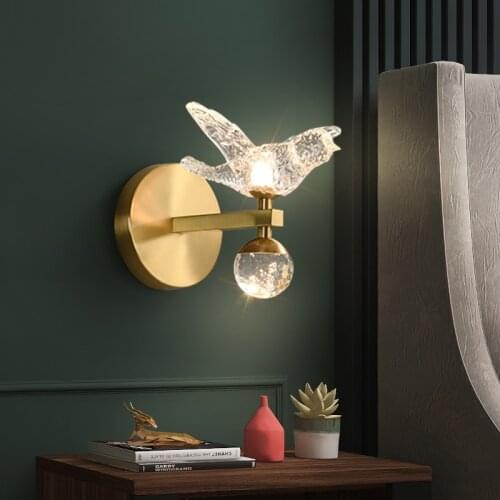 American Luxury Bird Led Wall Lamp Creative Baby Girls Bedroom Wall light Decor Hallway Living Room Study Art Lighting Fixtures