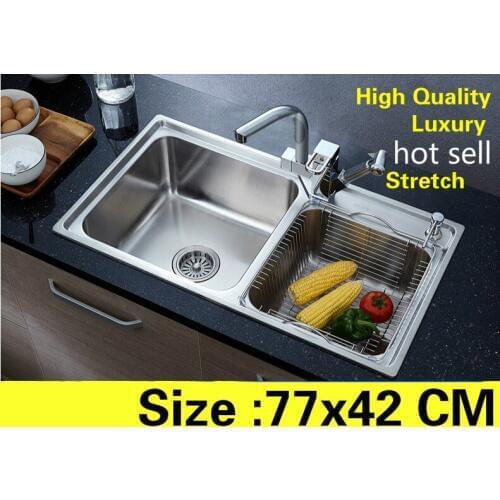 Free shipping Apartment luxury kitchen double groove sink do the dishes high quality 304 stainless steel hot sell 770x420 MM