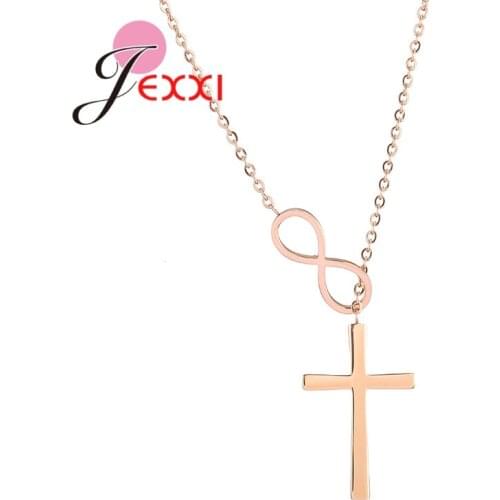 Big Cross Pendant Necklaces Women Gift Hip Hop Rose Gold Color 925 Sterling Silver Chain Necklace Jewelry For Wedding Party