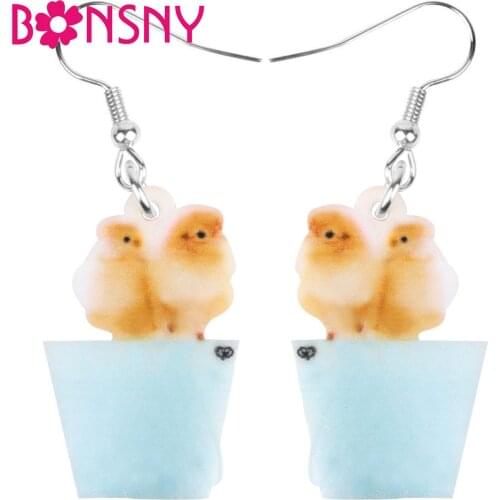 Bonsny Acrylic Yellow Chick Chicken Earrings Lovely Farm Animal Dangle Drop Jewelry For Women Kid Girls Birthday Gift Decoration