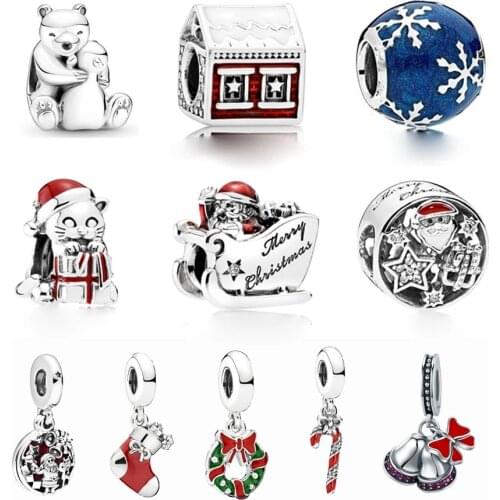Authentic 925 Sterling Silver Charms Christmas snowman days Skull Beads Fit Original Pandora Charm Bracelet Necklace DIY Jewelry