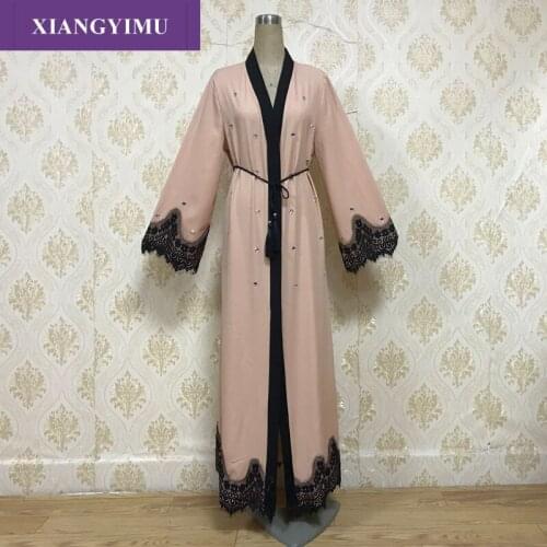 F830 Moslem lace stitched abaya is a fashionable retro Muslim abaya