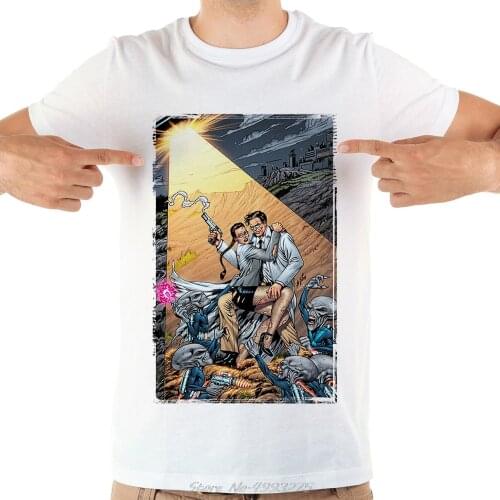 Vintage Area 51 Alien Encounter Funny T Shirt Men Summer New White Casual O-neck Cool Tshirt Streetwear Tees