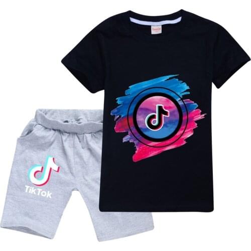 TIK TOK summer short sleeve Tshirt + Shorts 2pcs Children Clothes Sport Suit Girls Boys Sets Spring Kids