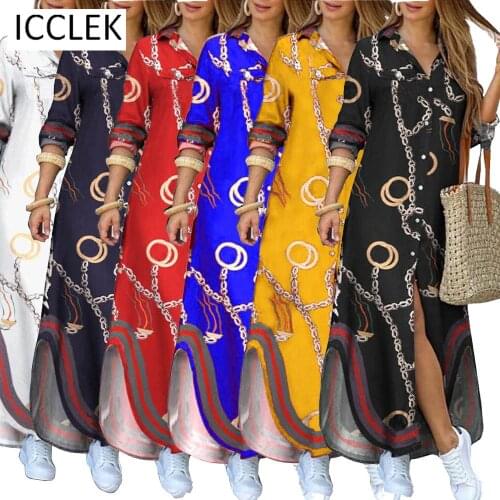 ICCLEK Wholesale Items Plus Size Summer Women Chiffon Folk-Custom Home Printing Long-Sleeved Shirt Dress