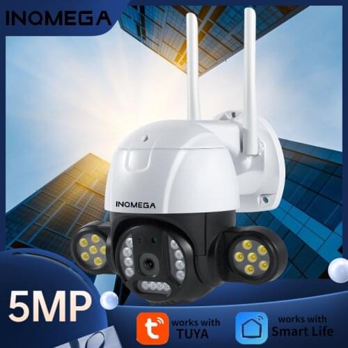 INQMEGA 5MP PTZ Camera TUYA Smart Courtyard Camera Waterproof Day and Night Full Color CCTV Dual Voice Support Alexa GH