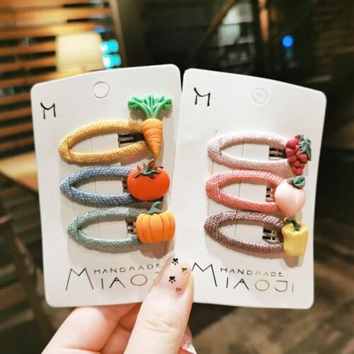 3pcs/set Cute Fruit Girls Hairpins Princess Colorful Hair Clip Candy Color Barrettes Cartoon Vegetables Hair Accessorie For Kids