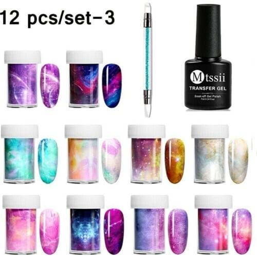 Mtssii Nail Glue Transfer Foil Sticker Set Nail Foil Adhesive Polish Gel Starry Paper Print Foils Wraps DIY Manicure