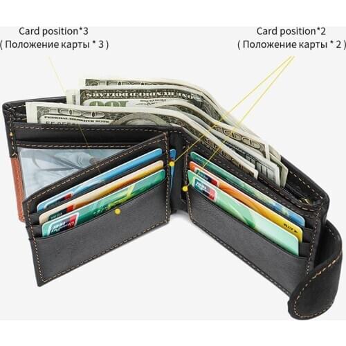 Luufan Genuine Leather Men Short Wallet Cowskin Male Clutch Purse Hasp Small Zip Coin Pocket Money bag Card Holder Black Brown