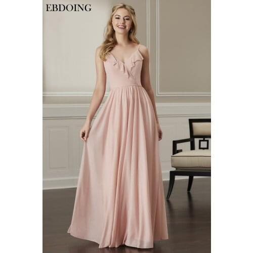Newest Bridesmaid Dresses A-line Robe De Soiree Floor-length V-neck Neckline Spaghetti Strap Sexy V back Wedding Party Dresses