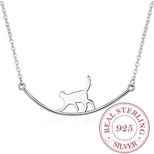 Wholesale Party Jewelry 925 Sterling Silver Cute Smile Cat Necklace Chain Simple Temperament Choker Necklace For Women/jkljla