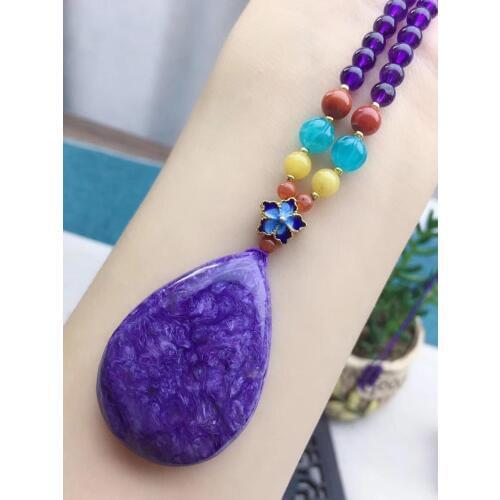 Top Quality Natural Purple Charoite Gemstone Women Men Pendant 41x28x9mm Charm Beads Jewelry Necklace Gift AAAAA