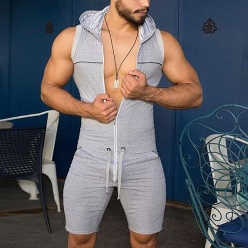 Casual Hooded Bodysuit Shorts Mens Sleeveless Hoodies Undershirts Leotard Zipper Wrestling Singlet Jumpsuit Rompers Plus Size