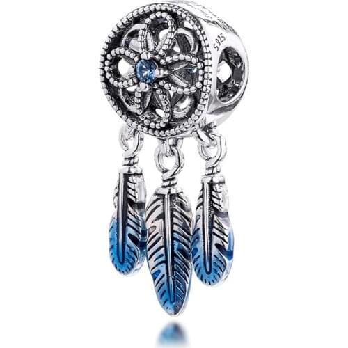 2021 Blue Dreamcatcher Charm Fits Snake Chain Bracelets Sterling Silver Beads For Jewelry Making Charms 925 Silver